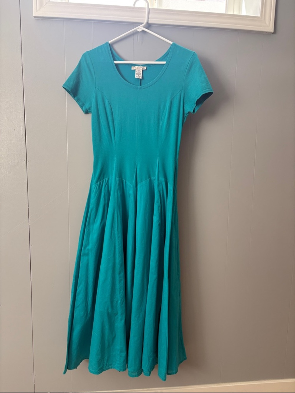 Women’s Small Teal Short-Sleeve Flare Dress Spring Summer